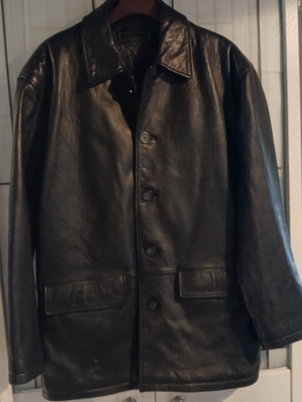 Roundtree & Yorke Black Leather Trench Coat